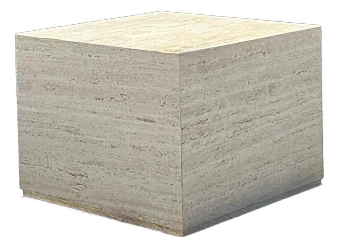 Vintage Travertine Cube Side Table 32 x 32 x 24 Beige: Vintage Travertine Cube Side Table 32 x 32 x 24 Beige Enhance your space with this stunning Vintage Boho Travertine Cube Side Table, a perfect blend of architectural elegance and organic charm. Crafte