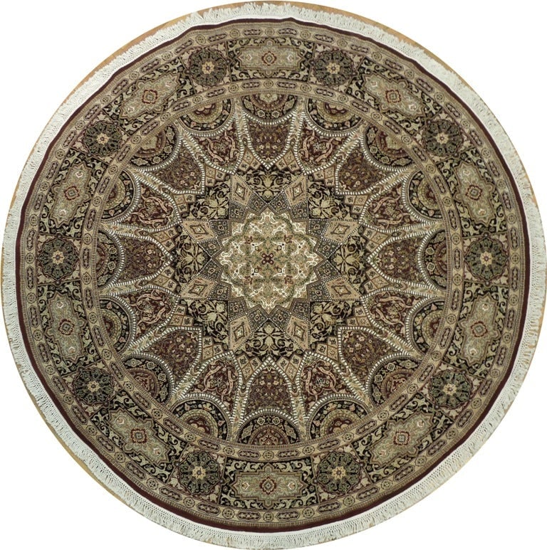 9 x 9 Round Esfahan Handmade Wool Silk Multi Color Rug: 9 x 9 Round Esfahan Handmade Wool Silk Multi Color Rug Free continental US Shipping This 9 x 9 round rug is handmade using a fine blend of high-quality wool and silk, showcasing classic Esfahan artist
