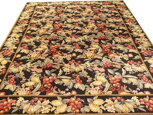 6 x 8.11 Black Handcrafted Needlepoint Area Rug from China: 6 x 8.11 Black Handcrafted Needlepoint Area Rug from China Free continental US Shipping Introducing the 6' x 8' 11" Black Authentic Flat-Woven Needlepoint Rug, a stunning blend of traditional craftsma