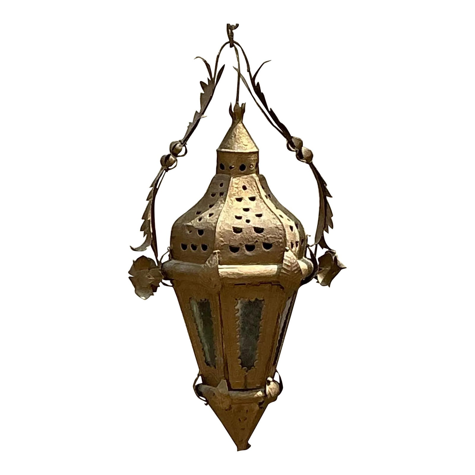 Vintage Boho Moorish Lantern by Addison Mizner 26.5" Brass Metal Glass: Vintage Boho Moorish Lantern by Addison Mizner 26.5" Brass Metal Glass Add a touch of vintage charm to your home with this Boho Moorish lantern, inspired by the iconic style of Addison Mizner. This ex