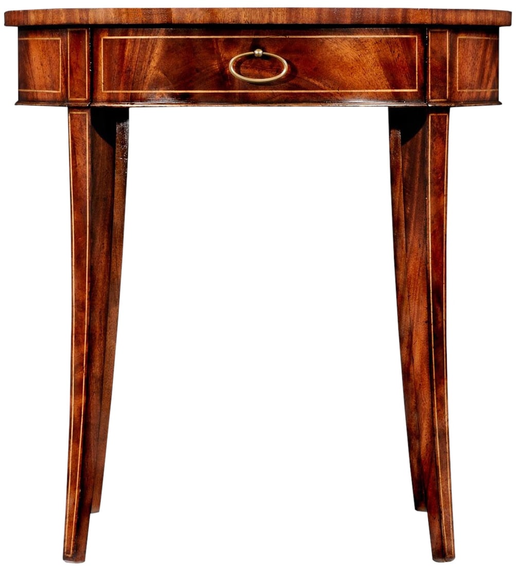 Jonathan Charles Luxe Round Mahogany Side Table with Brass Inlay: Jonathan Charles Luxe Round Mahogany Side Table with Brass Inlay Introducing an elegant round side table that seamlessly blends antique charm with modern functionality. This exquisite piece features a