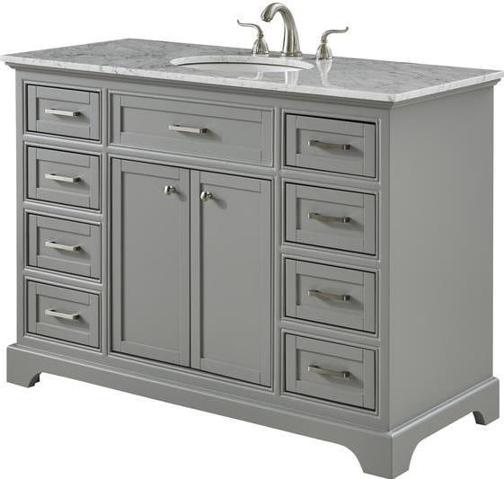 Elegant Lighting Contemporary Light Grey Vanity Cabinet Solid Wood 35H 48W 21.5D: Elegant Lighting Contemporary Light Grey Vanity Cabinet Solid Wood 35H 48W 21.5D Introducing a contemporary light grey vanity cabinet, perfect for enhancing your dressing area. Crafted from solid wood