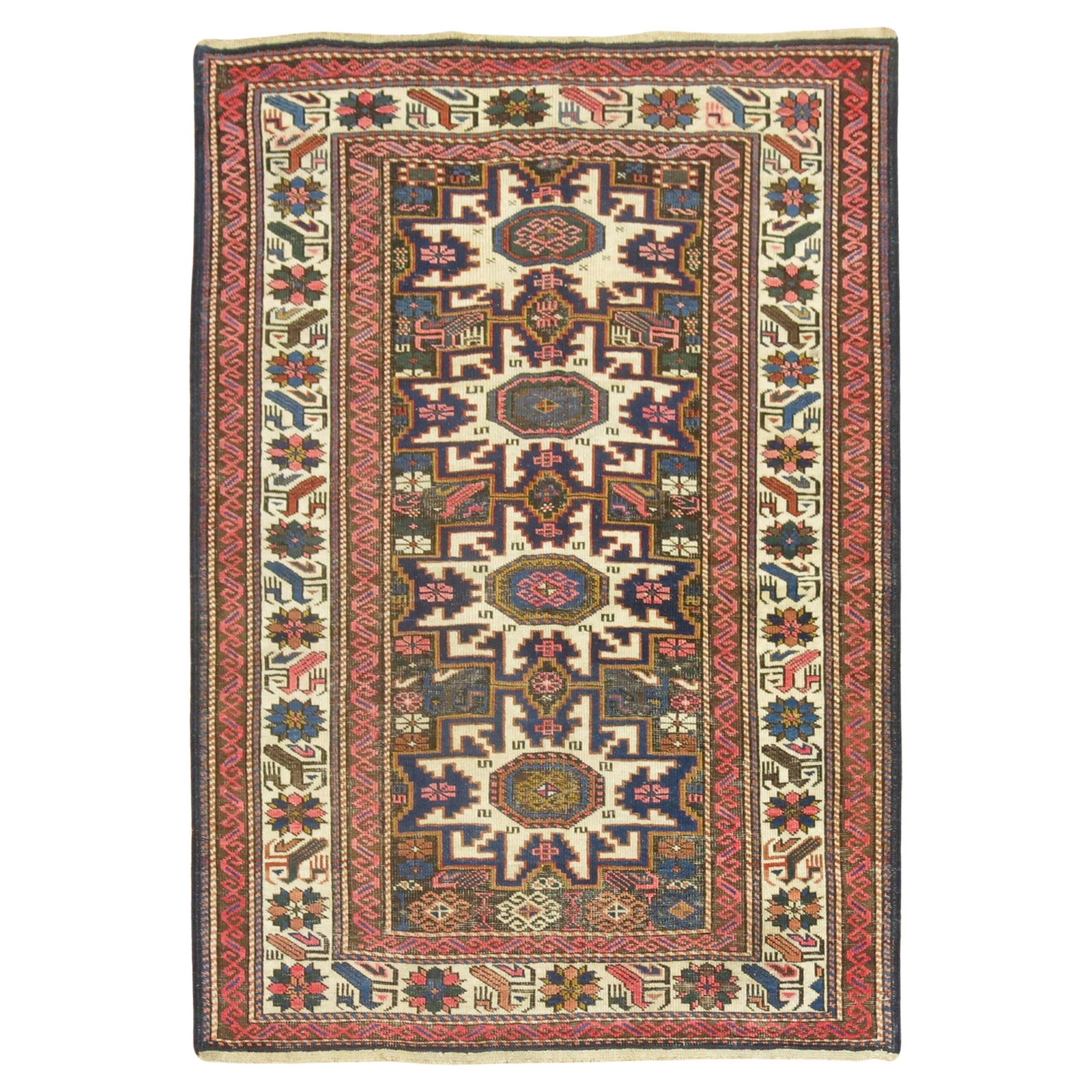 Antique Hand-Knotted Caucasian Shirvan Rug Early 20th Century 41 x 56: Antique Hand-Knotted Caucasian Shirvan Rug Early 20th Century 41 x 56 Discover the charm of this authentic Caucasian Shirvan rug, a splendid example of early 20th-century craftsmanship. This rustic pi