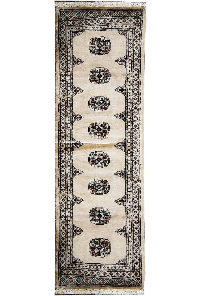 Handmade 2' x 6' Ivory Bokara Runner Rug Artisan Crafted (1 of 7)