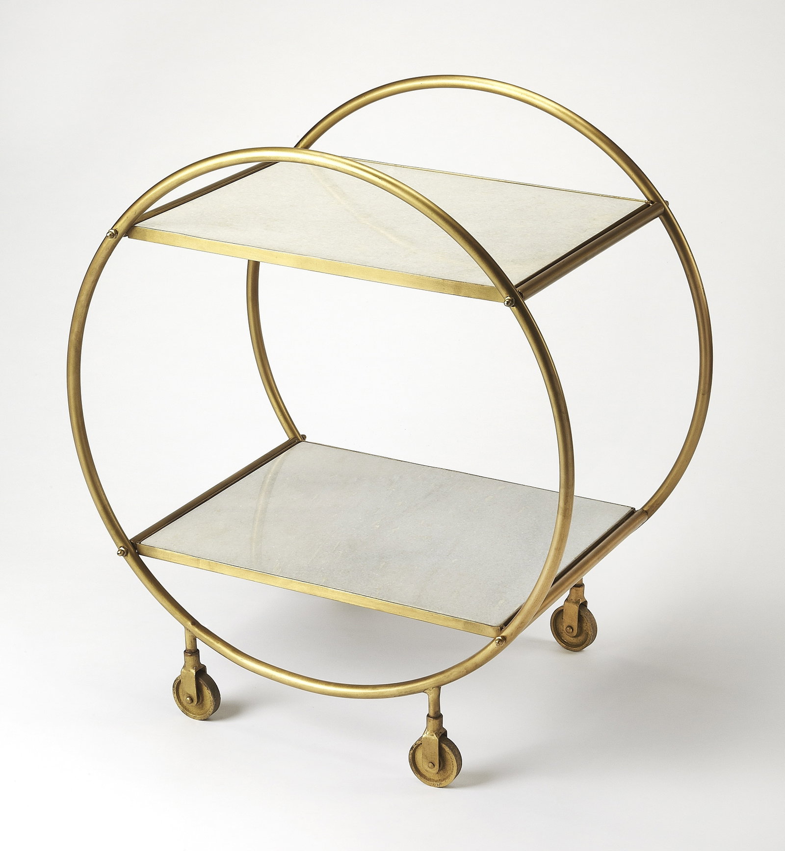 Butler Mid-Century Bar Cart with Gold Finish and Marble (1 of 2)