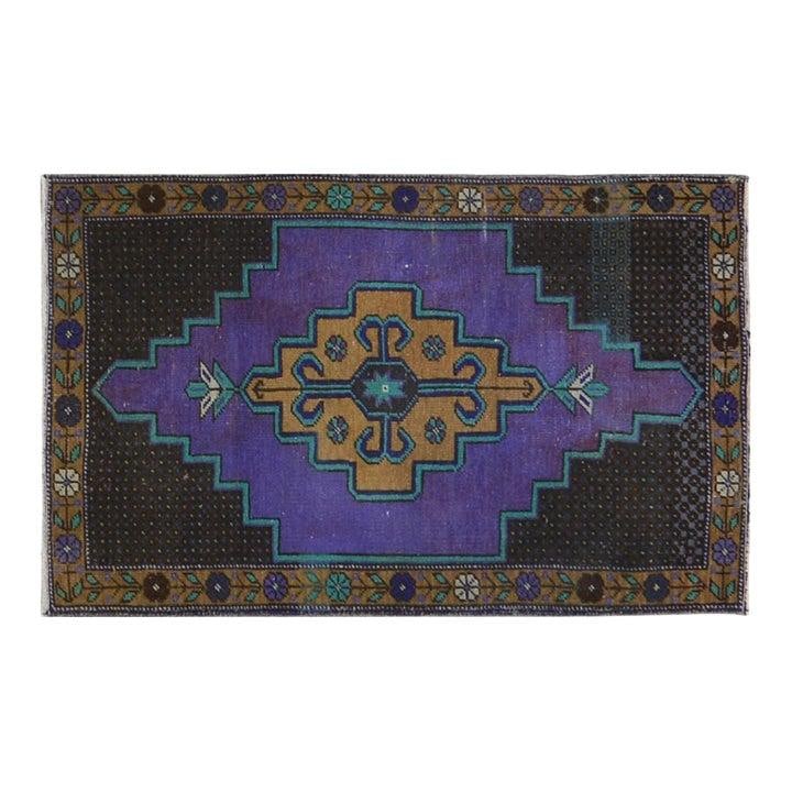Eggplant Color Hand Knotted Wool Anatolian Rug 2'4" x 3'8": Eggplant Color Hand Knotted Wool Anatolian Rug 2'4" x 3'8" This vintage Turkish Anatolian wool rug is hand-knotted using traditional techniques, offering a blend of timeless craftsmanship and modern d