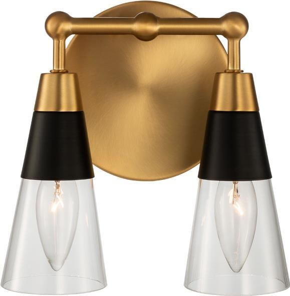 Kalco Ponti 2-Light Bathroom Fixture Matte Black New Brass Mid-Century (1 of 1)