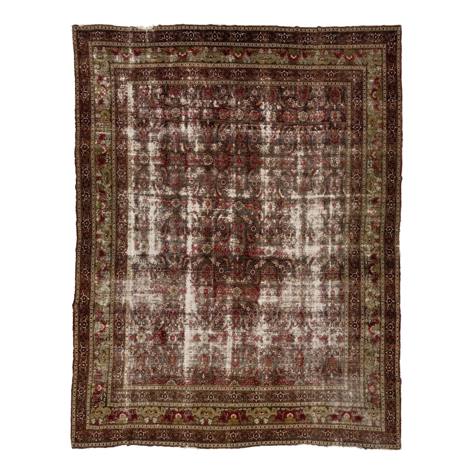1900s Persian Mahal Wool Rug Blue Allover Pattern 12'3 x 16'1: 1900s Persian Mahal Wool Rug Blue Allover Pattern 12'3 x 16'1 Discover a stunning antique Persian Mahal wool rug from the 1900s, showcasing a beautiful blue distressed field adorned with intricate all