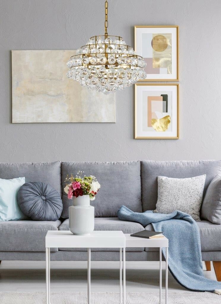 Savannah Brass Crystal 5-Light Pendant Chandelier 18 Inch: Savannah Brass Crystal 5-Light Pendant Chandelier 18 Inch This modern Empire-style pendant chandelier features a brass color frame with clear royal cut crystals, offering an elegant touch to dining ro