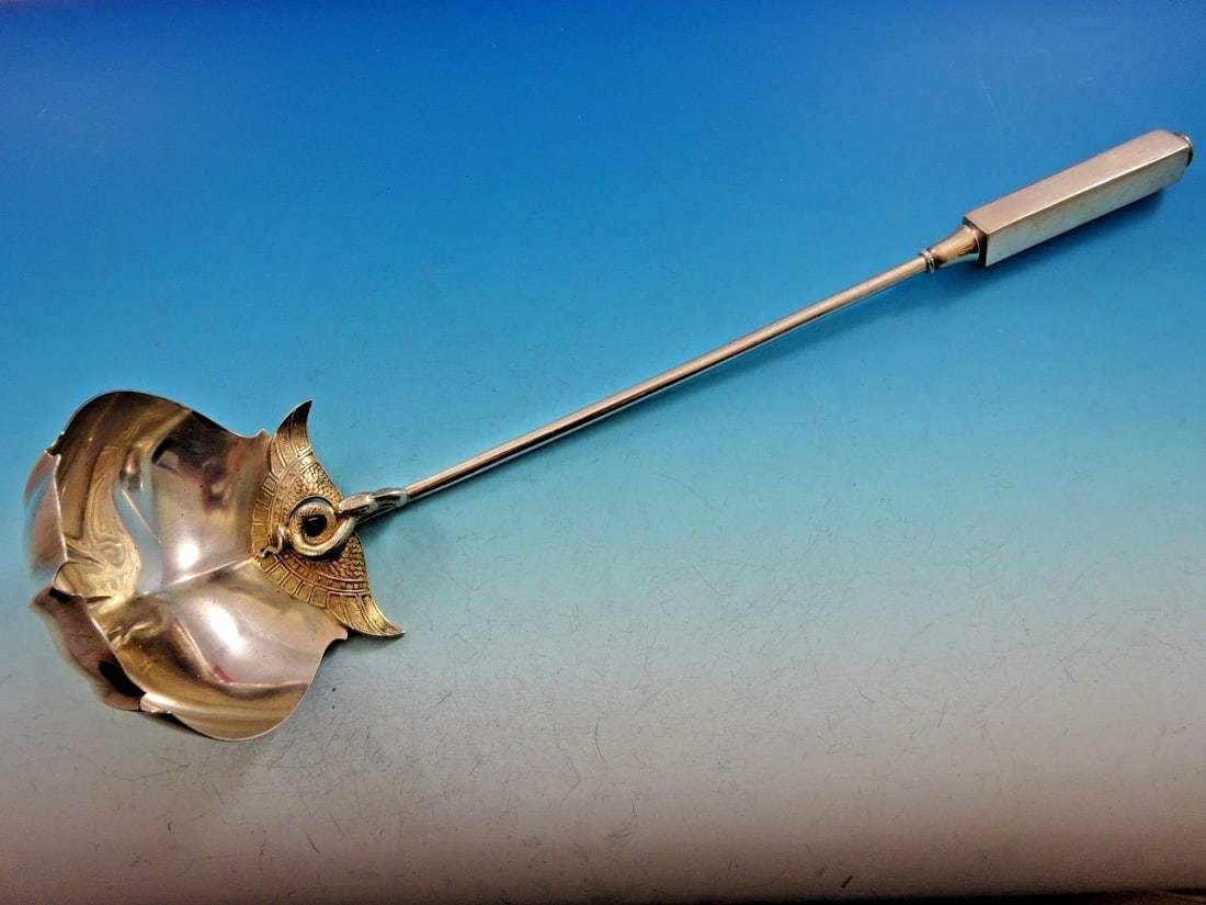 Gorham Isis Sterling Silver Soup Ladle 13.5" Egyptian Design: Gorham Isis Sterling Silver Soup Ladle 13.5" Egyptian Design Discover the elegance of the Isis by Gorham Sterling Silver Soup Ladle, a remarkable piece crafted between 1850 and 1899. This large ladle,
