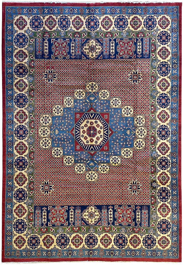 8.10 x 12.7 Handmade Wool Super Kazak Mamlook Rug: 8.10 x 12.7 Handmade Wool Super Kazak Mamlook Rug Free continental US Shipping Enhance your living space with this exquisite 8.10 x 12.7 Fine Quality Handmade Wool Super Kazak Afghan Mamlook Rug. Craf