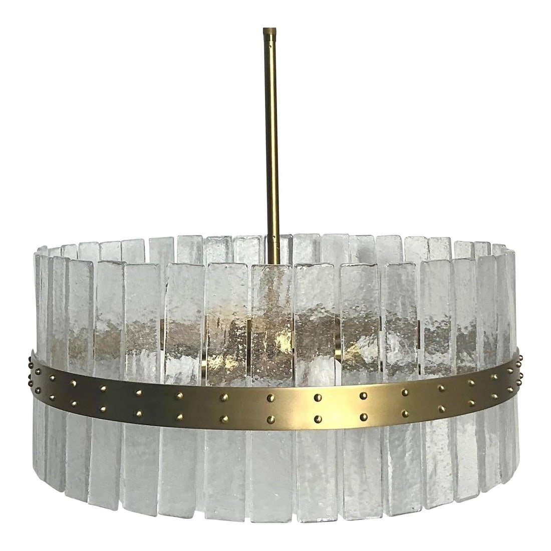Sinclair Mid-Century Brass and Ice Glass Drum Four-Arm Chandelier (1 of 6)