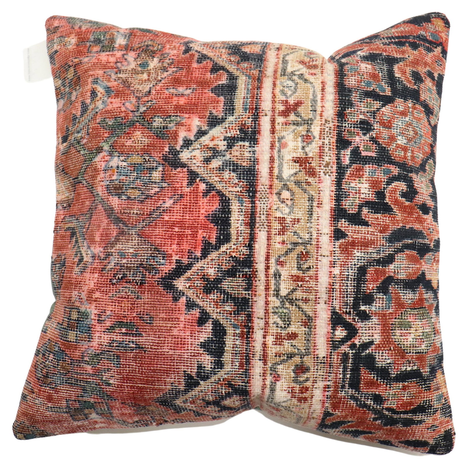 Zabihi Collection Biedermeier Rustic Pillow from 19th Century Persian Rug: Zabihi Collection Biedermeier Rustic Pillow from 19th Century Persian Rug Elevate your home decor with this exquisite pillow from the Zabihi Collection, crafted from a distressed Persian rug dating ba