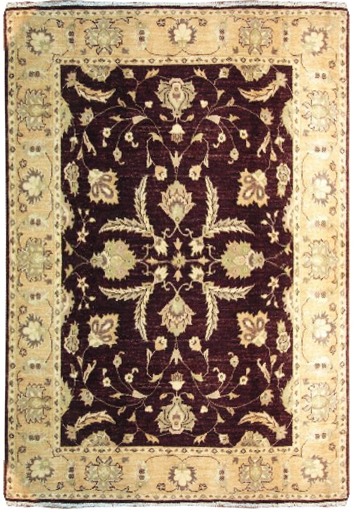 4.10 x 6.8 Brown Chobi Peshawar Hand-Knotted Wool Area Rug: 4.10 x 6.8 Brown Chobi Peshawar Hand-Knotted Wool Area Rug Free continental US Shipping Introducing the Brown Chobi Peshawar Handmade Rug, a stunning piece that merges traditional craftsmanship with c