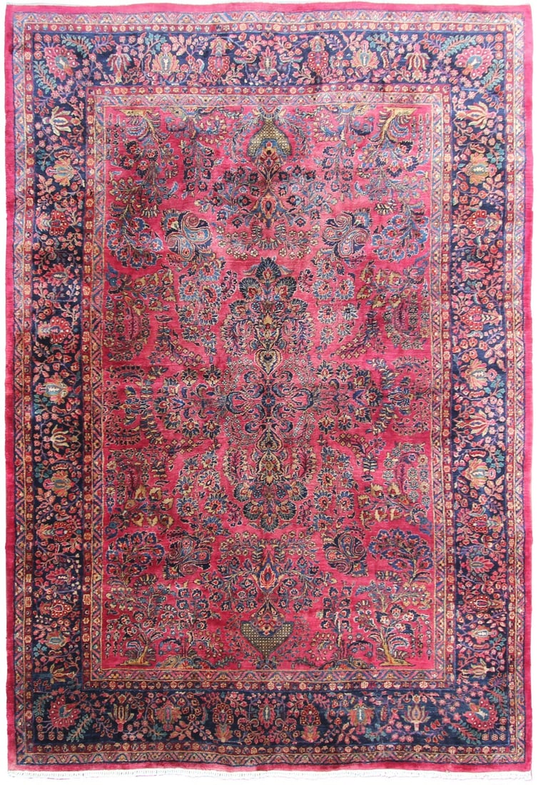 Antique Persian Sarouk Mohajeran 9x12 Floral Medallion Rug: Antique Persian Sarouk Mohajeran 9x12 Floral Medallion Rug This is an exquisite antique Persian Sarouk Mohajeran rug, dating from circa 1890. Hand-knotted from fine Manchester Kork wool with a cotton 