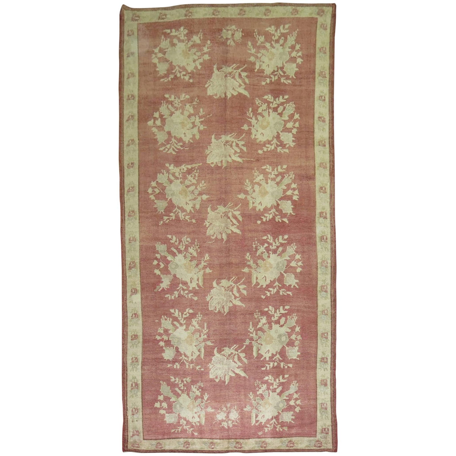 Vintage Turkish Wool Hand Knotted Bessarabian Floral Rug 73 x 160 in: Vintage Turkish Wool Hand Knotted Bessarabian Floral Rug 73 x 160 in This vintage Turkish rug, crafted circa 1940, features a Bessarabian-inspired design with an intricate all-over floral pattern and 