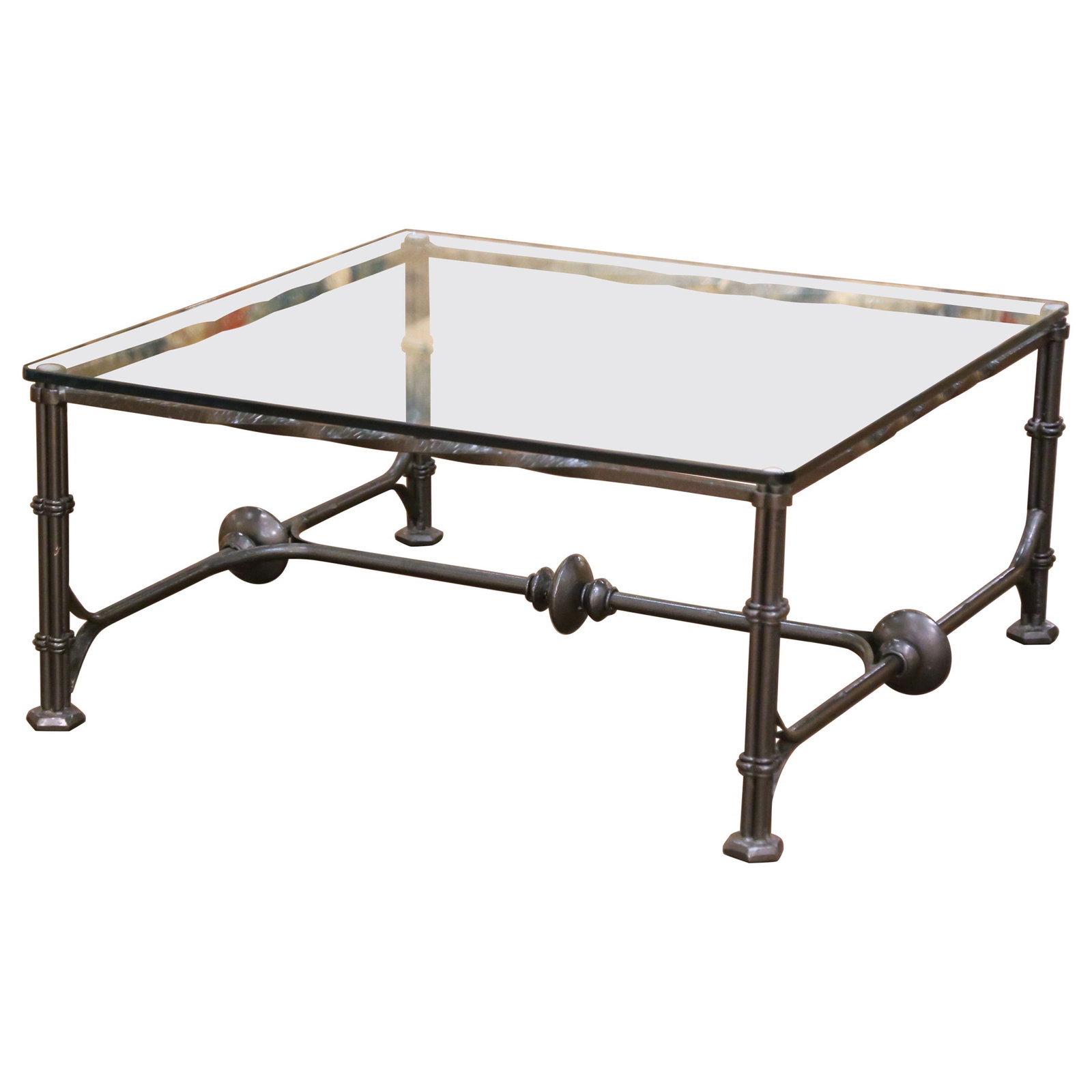 Square Wrought Iron and Glass Coffee Table Inspired by Diego Giacometti (1 of 8)