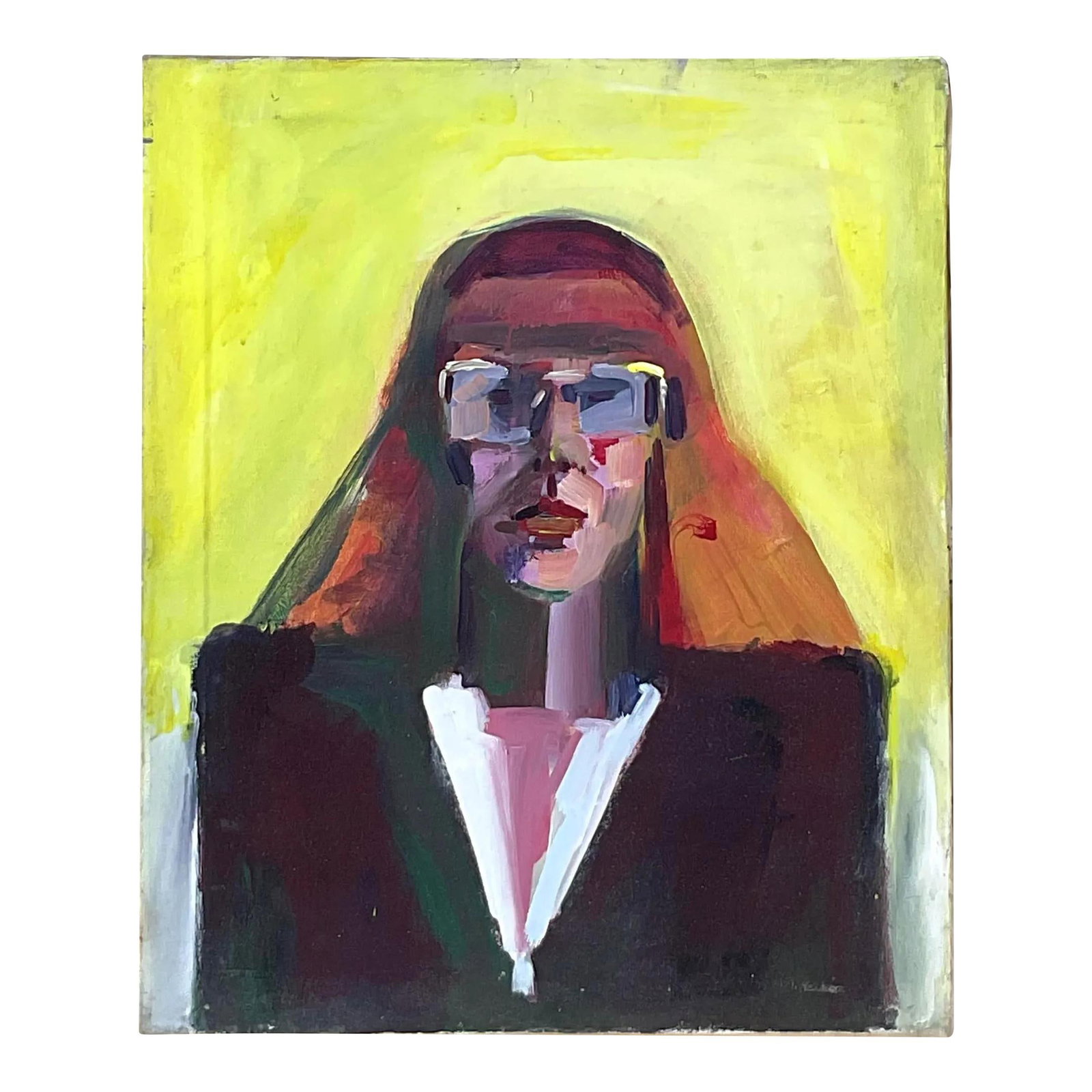 Vintage Boho Original Oil Portrait Canvas 20x24 Yellow Art (1 of 7)
