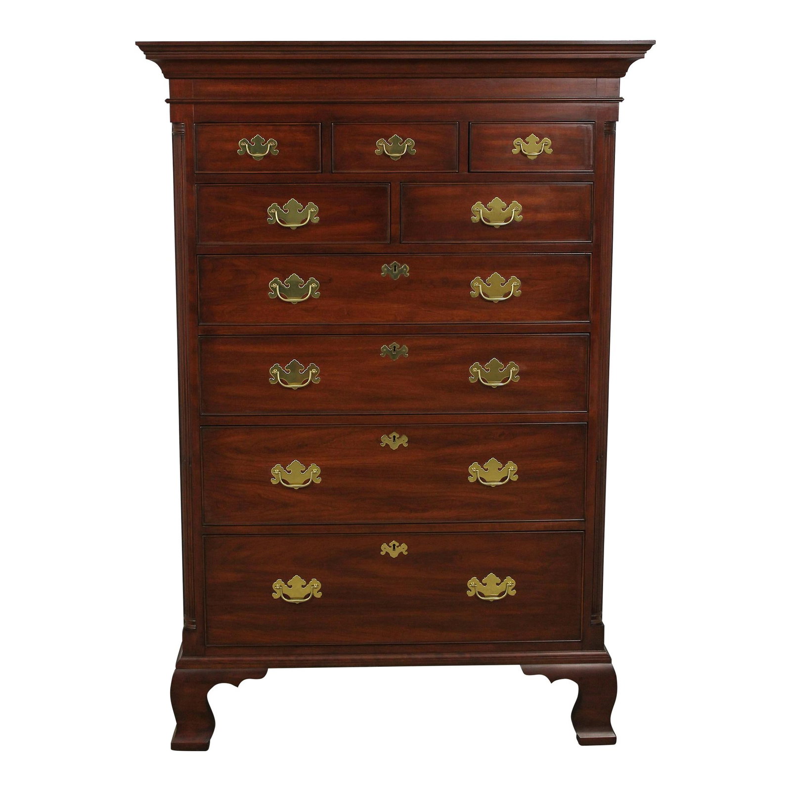 Henkel Harris Cherry High Chest Model 175 Chippendale Style 1997: Henkel Harris Cherry High Chest Model 175 Chippendale Style 1997 Introducing the Henkel Harris Cherry New Market High Chest, a stunning piece from circa 1997 that showcases exceptional craftsmanship a