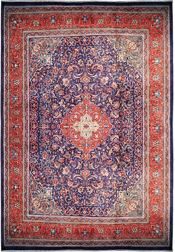 9.8 x 13.4 Navy Blue Hand-knotted Persian Sarouk Area Rug: 9.8 x 13.4 Navy Blue Hand-knotted Persian Sarouk Area Rug Free continental US Shipping Transform your space with the timeless elegance of this Navy Blue Hand-knotted Semi-Antique Persian Sarouk Rug. H