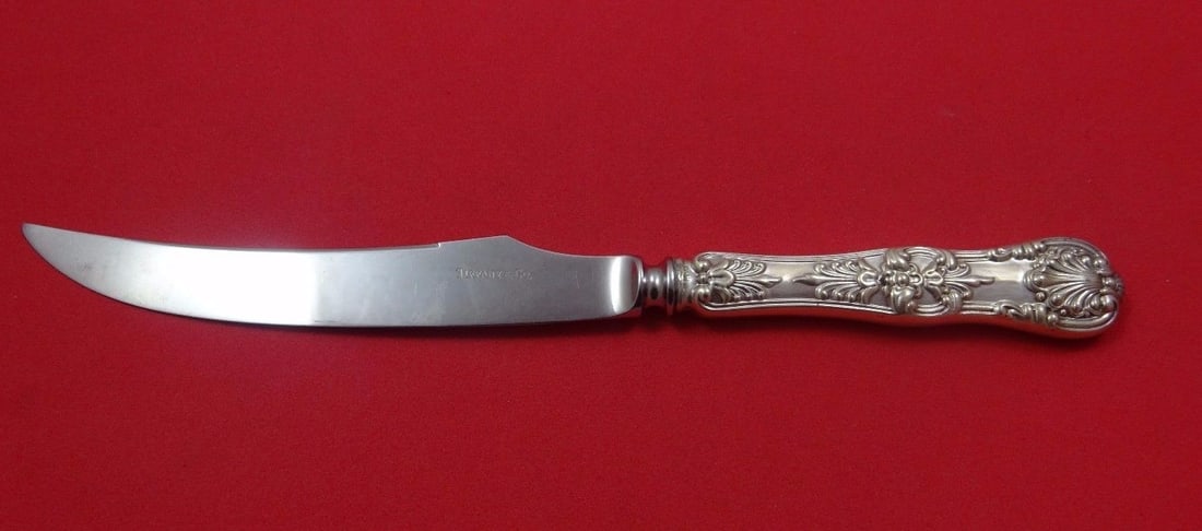 Tiffany & Co English King Sterling Silver Game Knife 8": Tiffany & Co English King Sterling Silver Game Knife 8" This exquisite English King game knife by Tiffany & Co features a sterling silver hollow handle and a stainless steel blade, measuring 8 inches 
