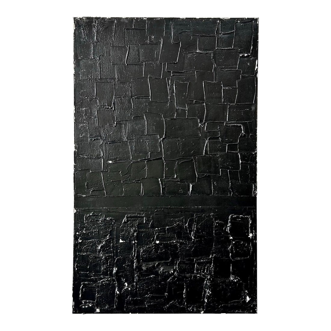 Textured Black Abstract Canvas Art 30x38 Boho Style: Textured Black Abstract Canvas Art 30x38 Boho Style Explore this unique Vintage Boho Abstract Painting, a striking piece characterized by its textured monochrome composition. The artwork features laye