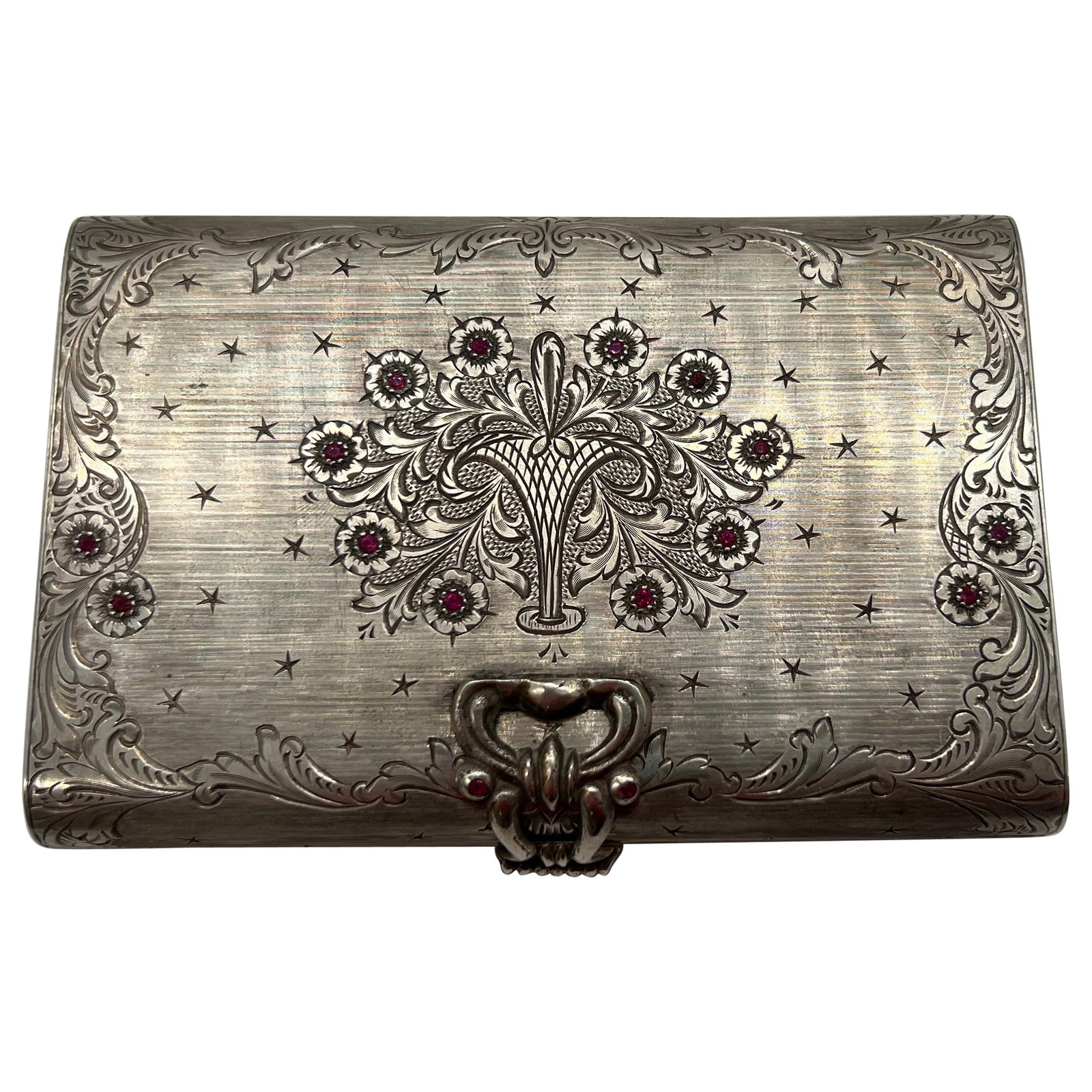 Antique Italian 800 Silver Ruby Inset Art Deco Minaudiere Vanity Case (1 of 9)
