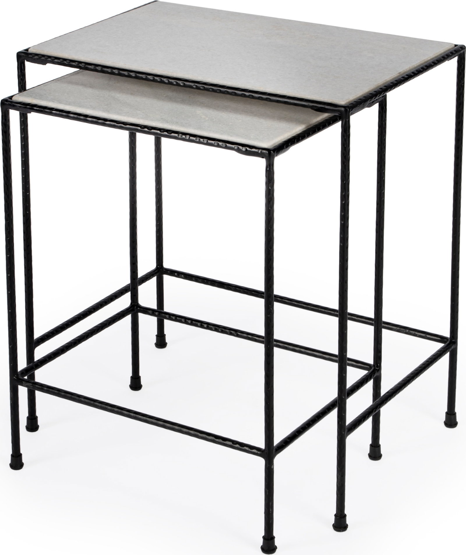Butler Contemporary Iron and Brass Carrara Marble Nesting Tables: Butler Contemporary Iron and Brass Carrara Marble Nesting Tables Discover the elegance of these Chic Iron and Marble Nesting Tables, perfect for modern apartments. These contemporary side tables featu