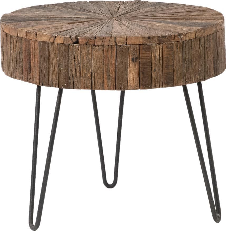 Guidan Antique Style Acacia Wood Side Table with Gunmetal Base: Guidan Antique Style Acacia Wood Side Table with Gunmetal Base Elevate your living space with the Guidan Acacia Wood Table, featuring a striking gunmetal base. This side table showcases a vintage-insp