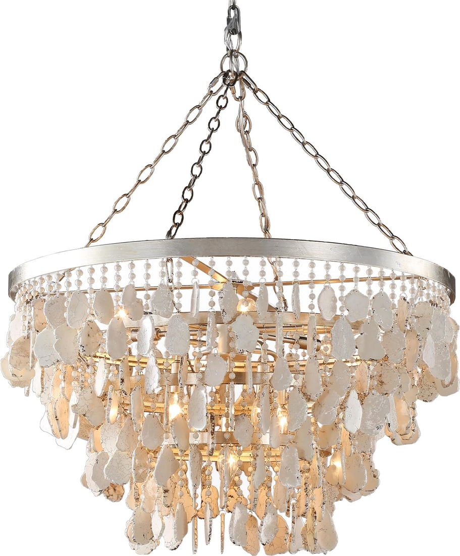 Terracotta Alpine Villages Silver Leaf Basket Chandelier 36H: Terracotta Alpine Villages Silver Leaf Basket Chandelier 36H Illuminate your space with the Alpine Villages Exquisite Lighting Fixture, an elegant basket chandelier that perfectly combines style and f