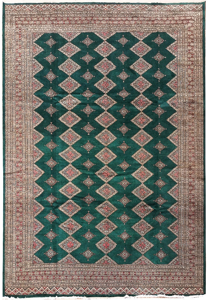 Handmade Green Jaldar Bokara Wool Rug 8' x 11': Handmade Green Jaldar Bokara Wool Rug 8' x 11' Free continental US Shipping This Jaldar Bokara rug features a green color and is handmade from quality wool. It measures 8 feet by 11 feet and is un-use