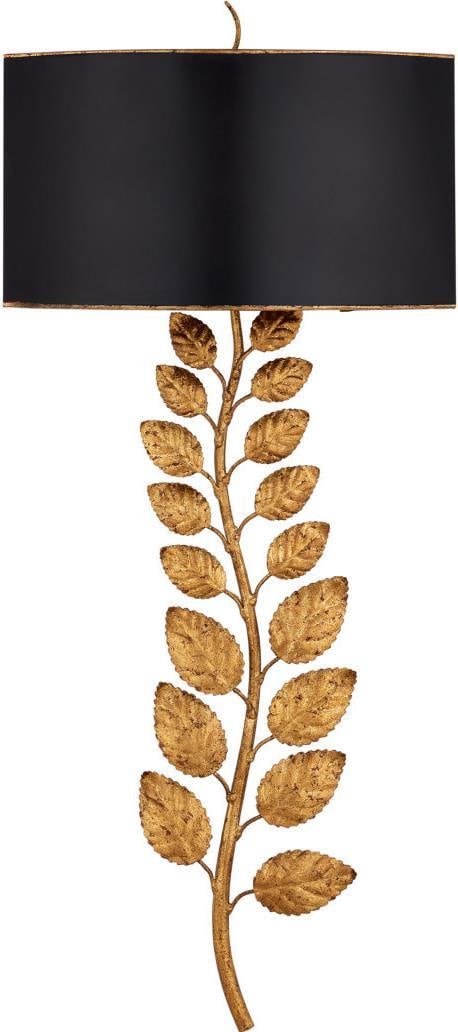 Currey Birdwood Art Nouveau Wall Sconce with Gold Leaf Finish: Currey Birdwood Art Nouveau Wall Sconce with Gold Leaf Finish Illuminate your space with the elegant Birdwood Wall Sconce, designed in an Art Nouveau style. This striking lighting fixture features a b