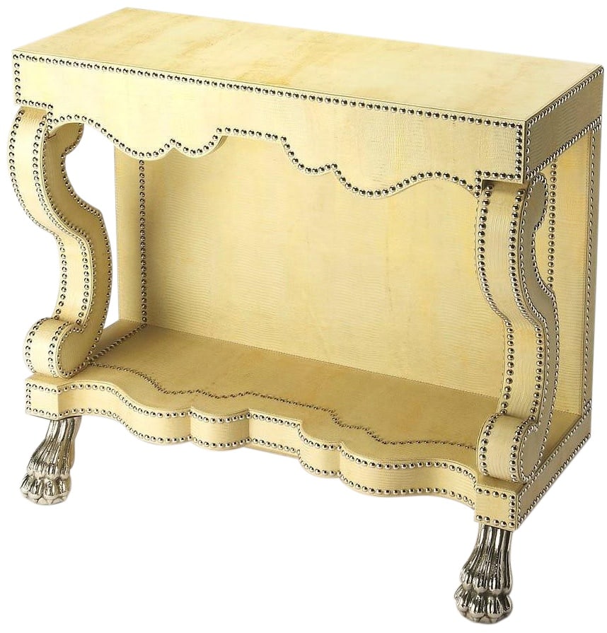 Butler Bonino Art Nouveau Console Table with Paw Feet: Butler Bonino Art Nouveau Console Table with Paw Feet This sculptural console table features unique hairy paw feet, embodying the elegance of Art Nouveau style. Crafted from a combination of aluminum,