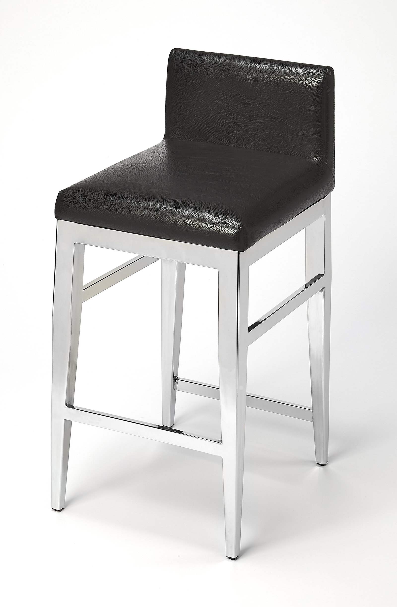 Butler Modern Black Faux Leather Kelsey Counter Stool Stainless Steel: Butler Modern Black Faux Leather Kelsey Counter Stool Stainless Steel Enhance your seating with the Modern Black Faux Leather Kelsey Counter Stool, designed for both style and comfort. This contempora