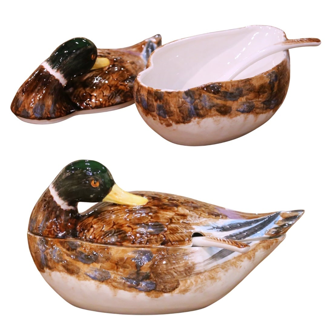 Italian Majolica Mallard Duck Soup Tureen with Ladle circa 1980 (1 of 15)