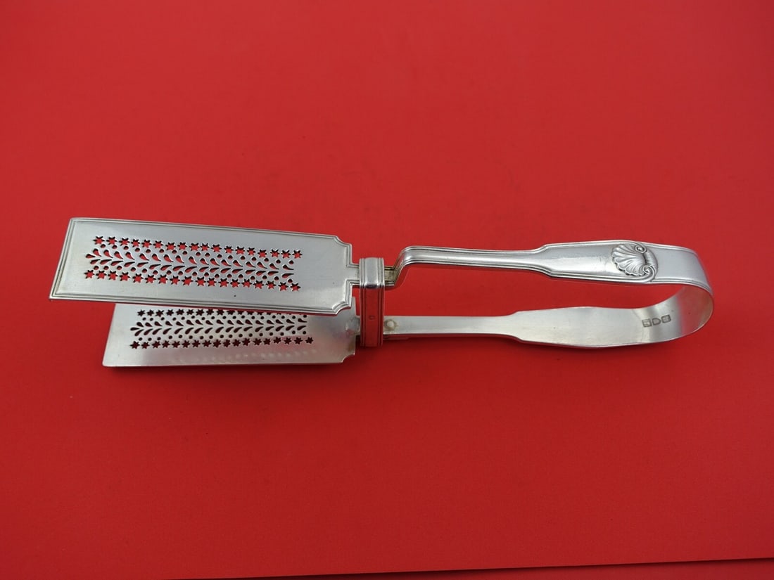 1902 English Sterling Silver Asparagus Serving Tong Yoked Design 9 3/4 in (1 of 2)