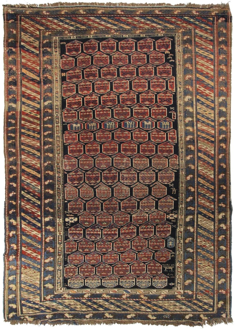Antique Caucasian Kuba Shirvan Wool Hand Knotted Rug 4x6 Blue (1 of 12)