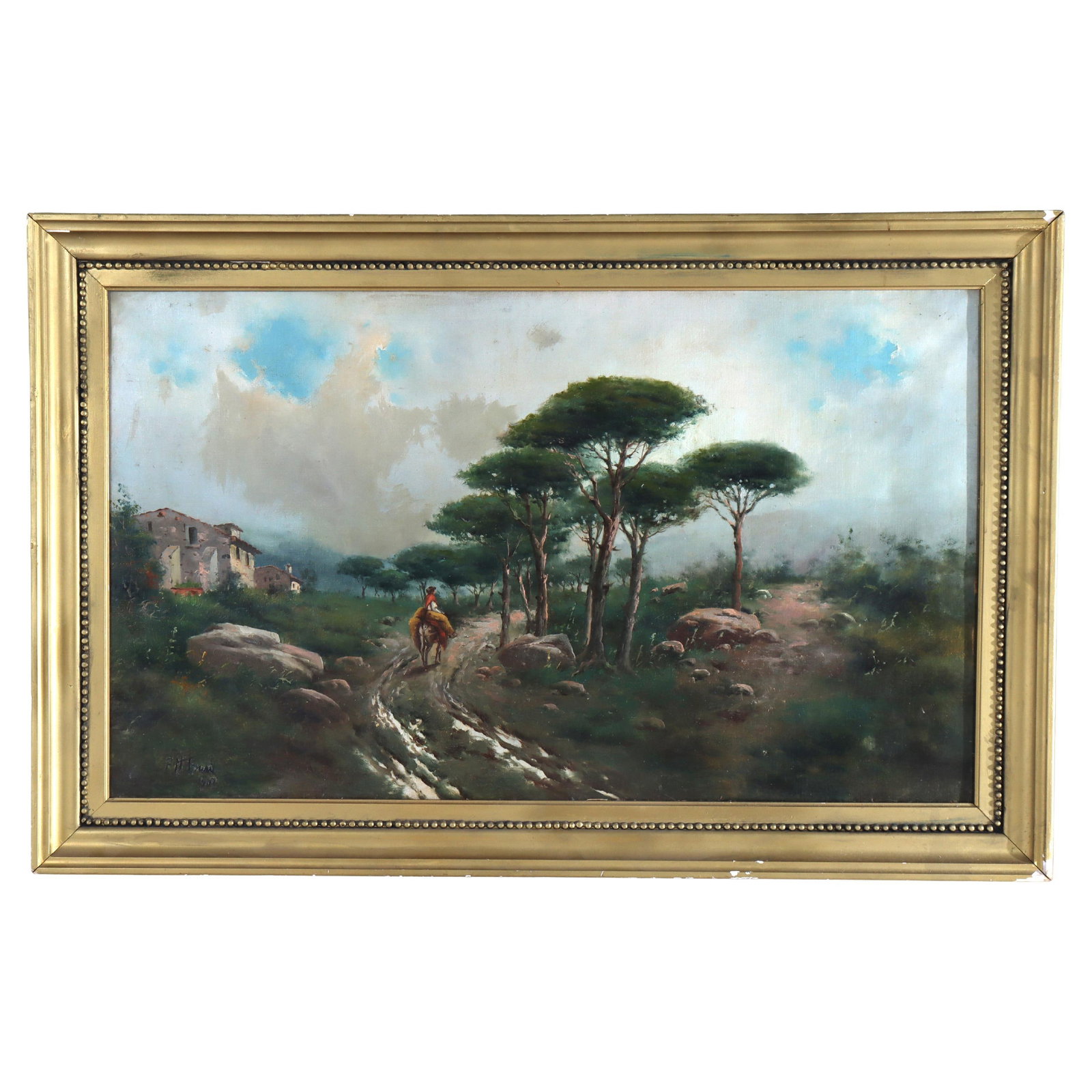 Circa 1907 Large Antique Landscape Oil Painting with Frame (1 of 13)