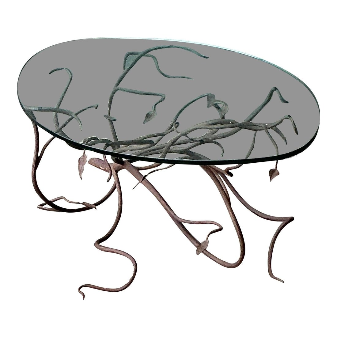 Wrought Iron Glass Coffee Table Branch Base Oval Top (1 of 10)