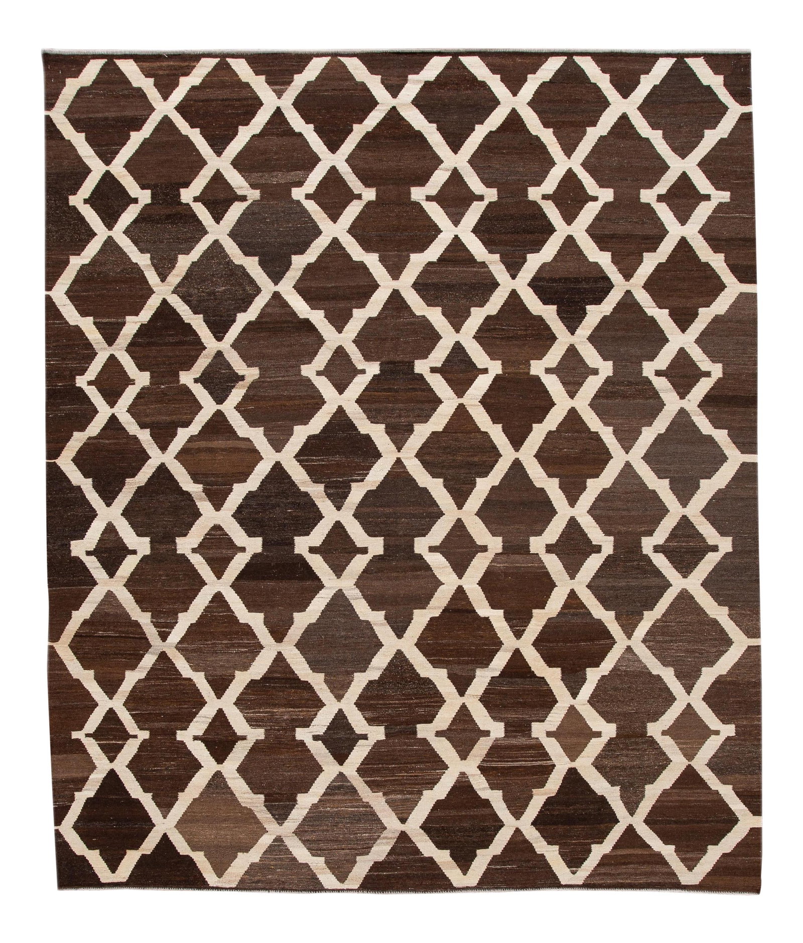 Modern Abstract Kilim Wool Rug 8'4 x 10 Brown Geometric Design (1 of 10)
