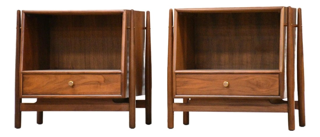 Pair of Declaration Walnut Nightstands with Brass Knobs by Kipp Stewart (1 of 8)