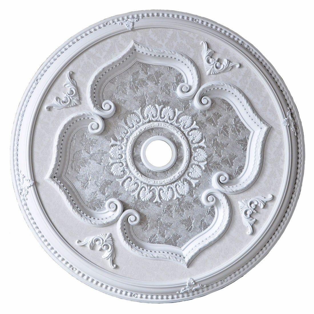 Artistry 43 Inch Round Ceiling Medallion White Silver Leaves (1 of 2)