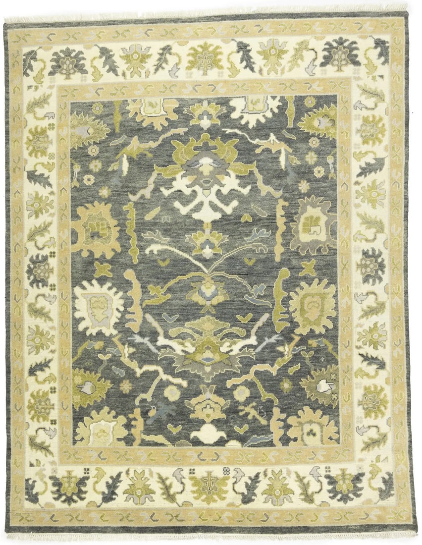Handmade Oushak Chobi Floral Rug 7'10 x 10'0 Wool Area Carpet: Handmade Oushak Chobi Floral Rug 7'10 x 10'0 Wool Area Carpet Elevate your home decor with this exquisite Handmade Oushak Chobi Oriental Rug, featuring a charming floral design that complements