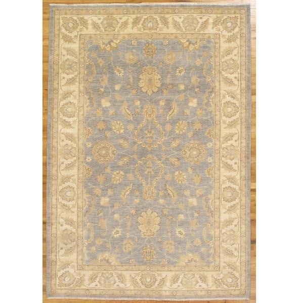 Light Blue 6.2 x 9.0 Natural Wool Chobi Peshawar Rug: Light Blue 6.2 x 9.0 Natural Wool Chobi Peshawar Rug Free continental US Shipping Enhance your space with this exquisite 6.2 x 9.0 light blue Chobi Peshawar rug, crafted from natural wool and beautifu