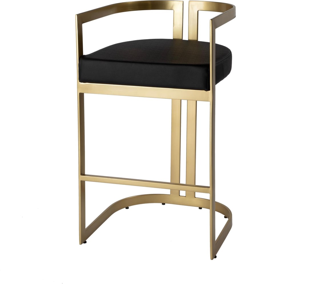 Butler Sleek Black Faux Leather Bar Stool 35H: Butler Sleek Black Faux Leather Bar Stool 35H Elevate your seating with the Sleek Clarence Bar Stool in Black by Butler. This modern bar stool features a stylish design with a comfortable faux leather