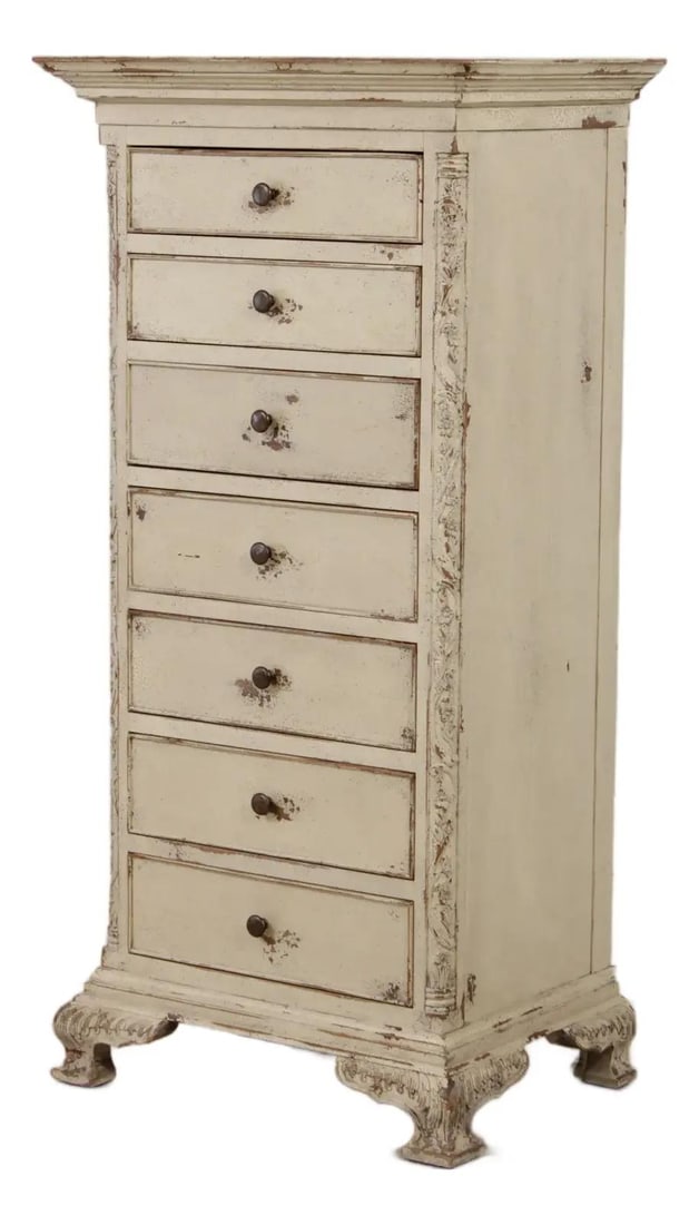 Painted Lingerie Chest with Seven Drawers in Distressed White Finish (1 of 10)
