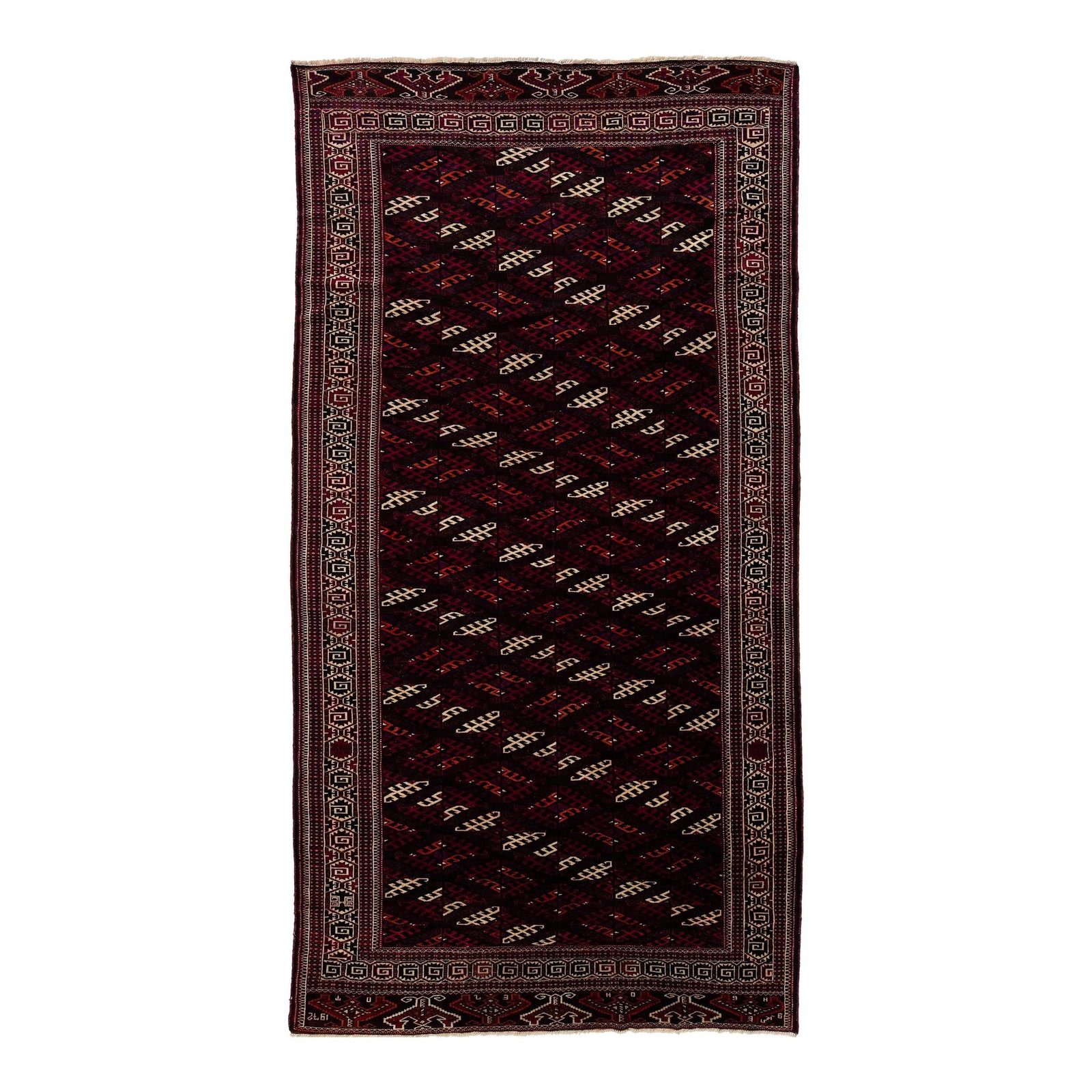 1930s Handmade Afghan Wool Rug Geometric Design Burgundy 6'10 x 13'1 (1 of 10)