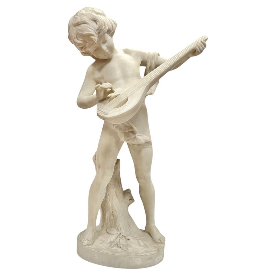 Late 19th Century Italian Carrara Marble Boy with Mandolin Piaz Statue (1 of 8)