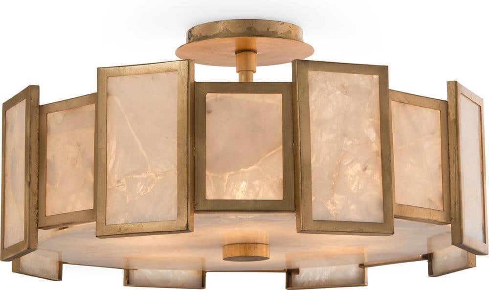 John-Richard Art Deco Semi-Flush Light 6-Bulb Gold Leaf Accent: John-Richard Art Deco Semi-Flush Light 6-Bulb Gold Leaf Accent Illuminate your space with this stunning semi-flush mount light featuring a luxurious gold leaf accent. Crafted in an antique or vintage 