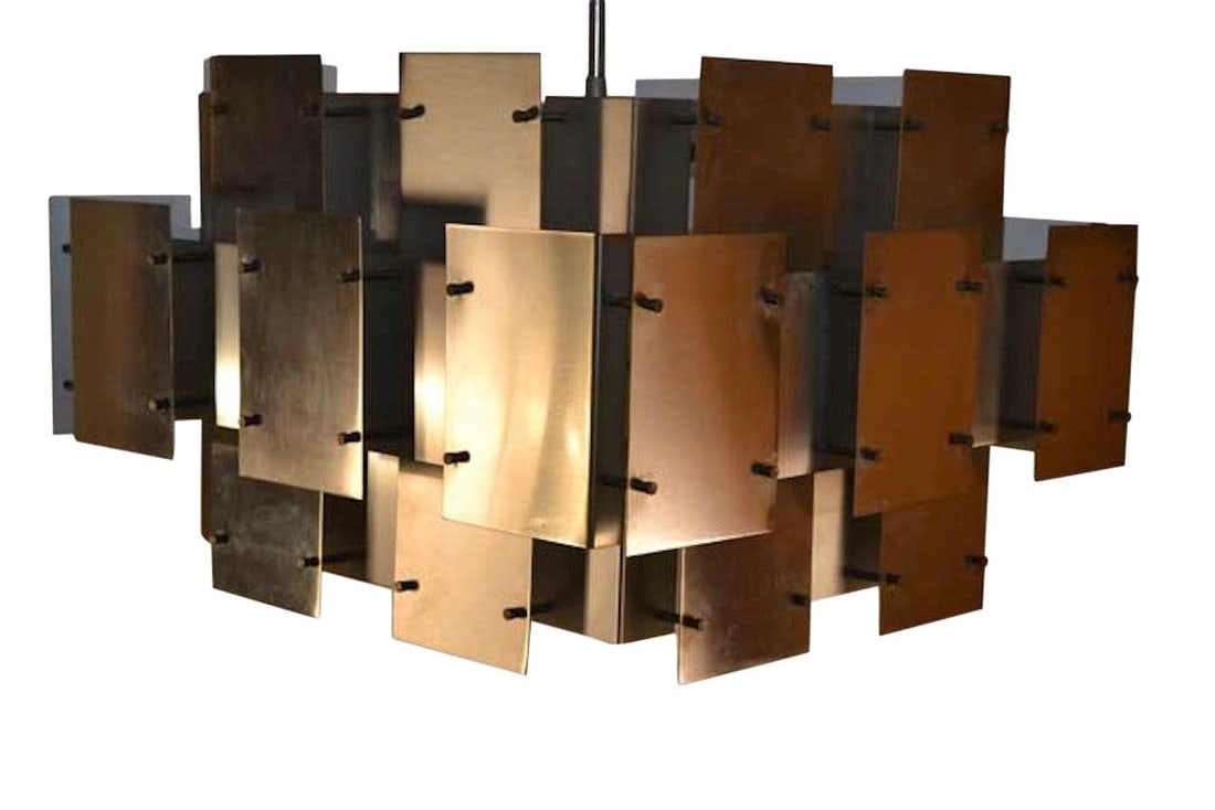 Robert Sonneman Cityscape Brutalist Chandelier in Silver Steel: Robert Sonneman Cityscape Brutalist Chandelier in Silver Steel Illuminate your space with the striking Robert Sonneman "Cityscape" Brutalist Chandelier. This modernist fixture is expertly crafted from